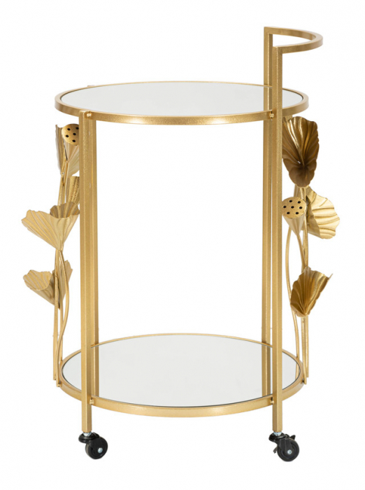 Etajera Troley Flow, Fier/MDF/Oglinda, Auriu, 76x60x46 cm [3]