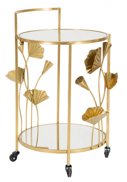 Etajera Troley Flow, Fier/MDF/Oglinda, Auriu, 76x60x46 cm [2]