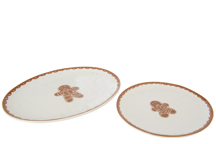 Farfurie ovala, Ginger, dolomit, alb/caramel | L 38.5X l 31X H 3 cm [5]