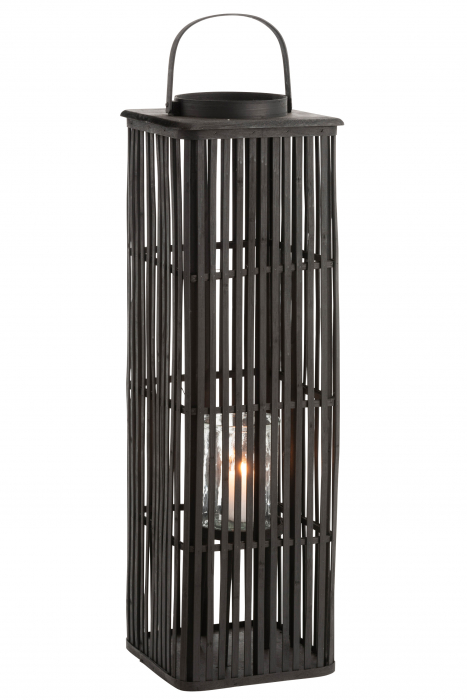 Felinar Bamboo, Sticla/Bambus, Negru, 28x28x90 cm [2]
