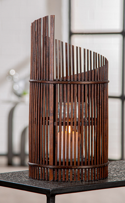 Felinar, cilindric, Bambus, maro, PU 2, H 40 cm, D 20 cm [5]