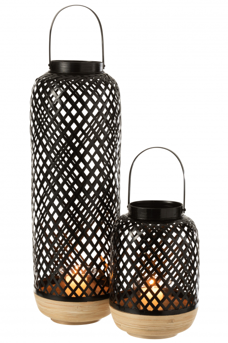 Felinar Evi, Rattan/Bambus, Negru, 20x20x60 cm [5]