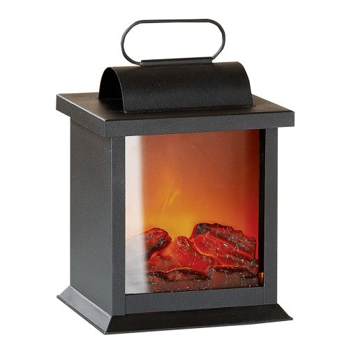 Felinar LED Fireplace, Metal, Negru, 14x16x22 cm