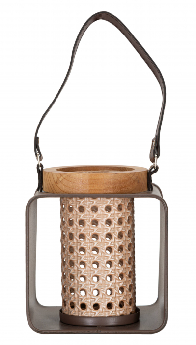 Felinar Rattan, Lemn/Fier/Sticla, Multicolor, 20x16x13 cm [7]