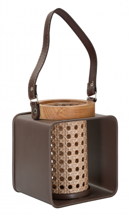 Felinar Rattan, Lemn/Fier/Sticla, Multicolor, 20x16x13 cm [2]