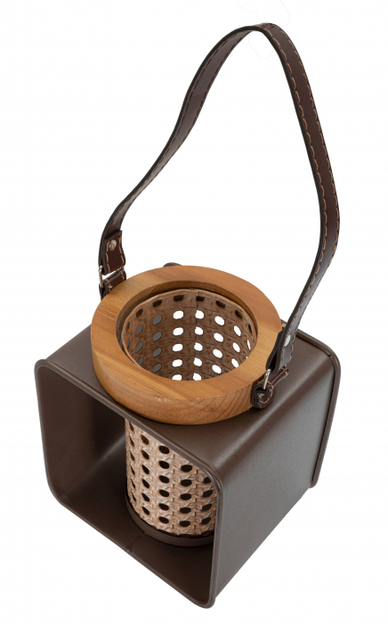 Felinar Rattan, Lemn/Fier/Sticla, Multicolor, 20x16x13 cm [5]