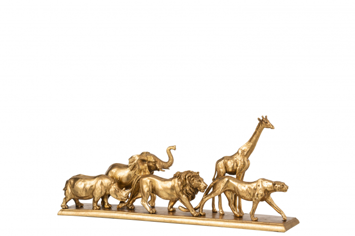 Figurina 5 animale, Compozit, Auriu, 50x10x22 cm