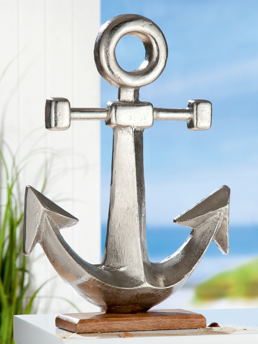 Figurina anchor Maritim, lemn aluminiu, argintiu maro, 40x56x10 cm 40x56x10