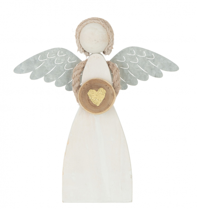 Figurina Angel Heart, Lemn, Alb, 23.5x5x26.5 cm