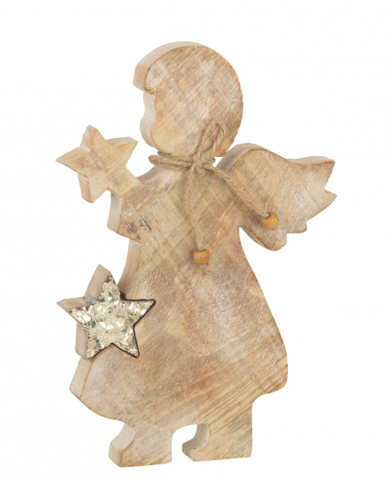 Figurina Angel Star, Lemn, Natural, 22.5x15.5x2.5 cm