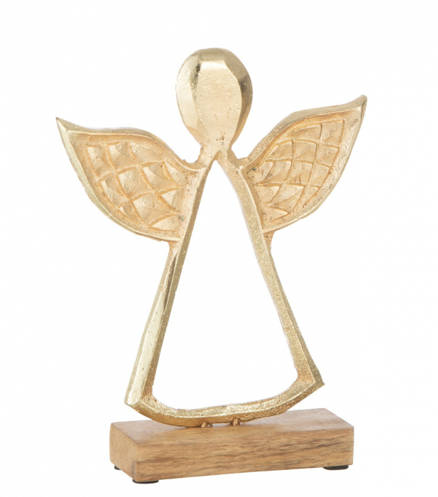 Poze Figurina Angel With Curve On Base, Aluminiu, Auriu Natural, 16x5x21 cm lotusland.ro