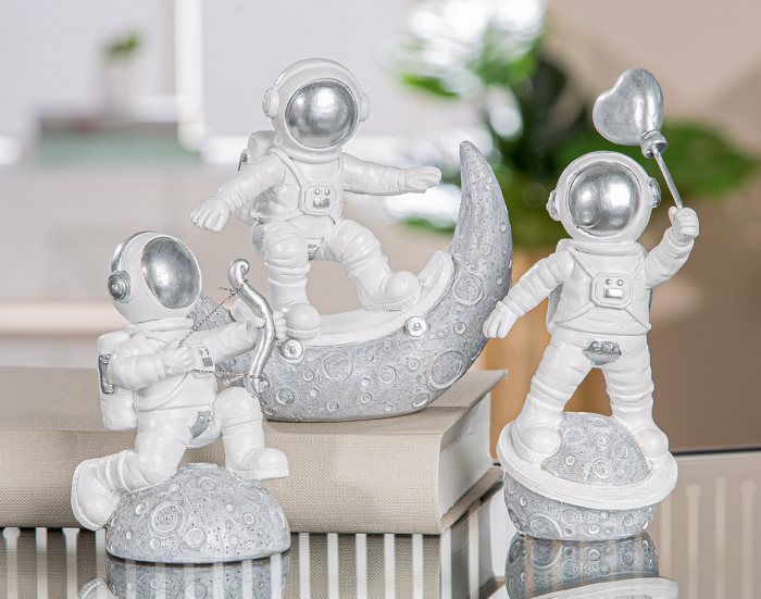 Figurină, Astronaut, Galaxy, Poly, argintiu, alb, PU 6, 3 buc. asortate, L. 4,5 cm, L. 11 cm, H. 12 cm [5]