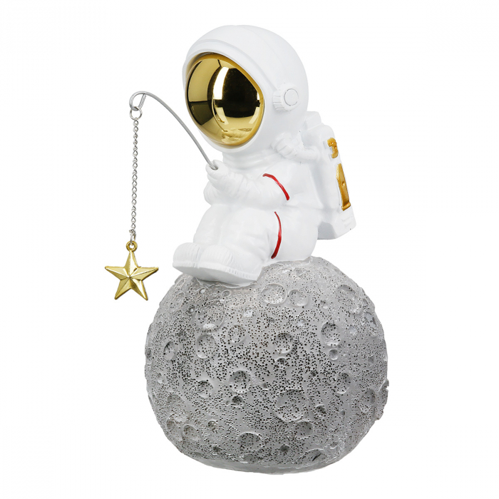 Figurină, Astronaut, Galileo, Polirășină, gri, alb, PU 4, 2 buc. asortate, L. 13,5 cm, L. 10 cm, H. 18 cm [6]