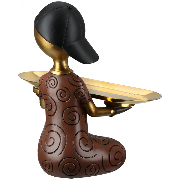 Figurină, Băiat, Motiv cravată, Rășină sintetică, maro, PU 1, L. 13 cm, L. 23 cm, H 24 cm [3]