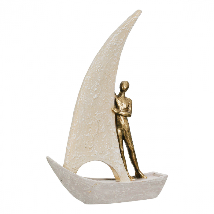 Figurină, Barcă, Sailing, Motiv bărbat, Polirășină, auriu, argintiu, PU 2, 2 buc. asortate, L. 5,5 cm, L. 20 cm, H. 29 cm [2]