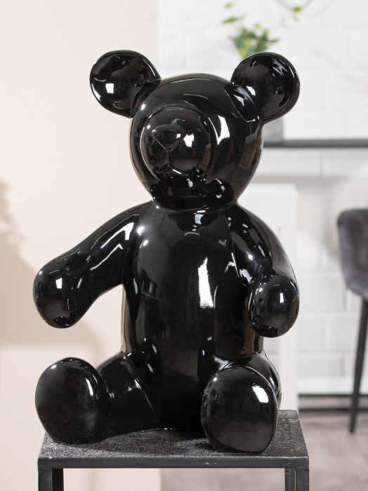 Figurina bear, compozit, negru, 32x45x25 cm