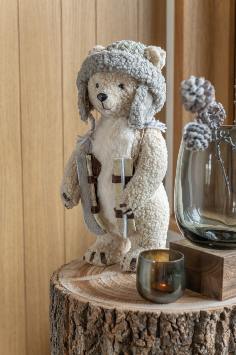 Set 2 figurine Bear Standing Skiers, Fibre sintetice, Bej, 19x17x40 cm [2]