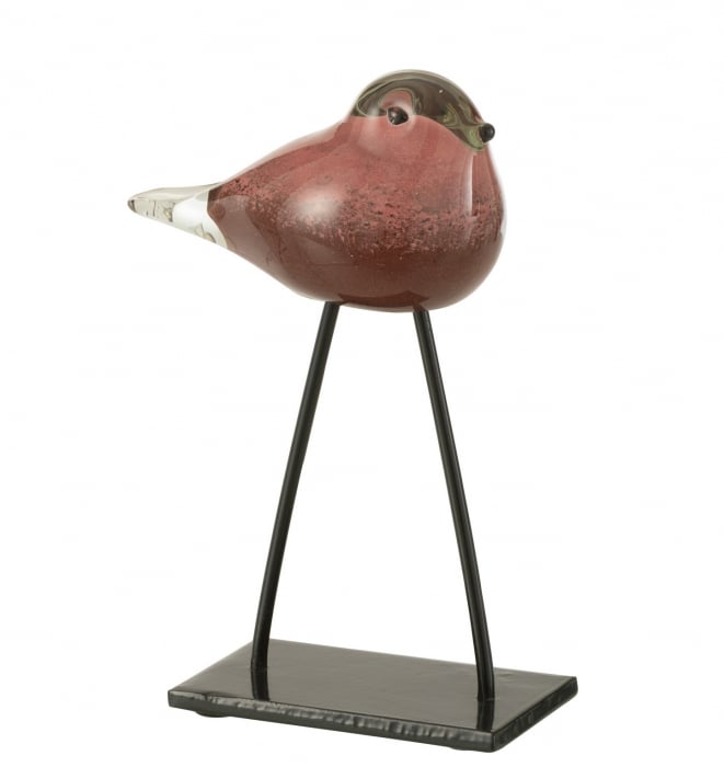 Figurina Bird On Foot, Sticla, Roz, 15x7x22 cm