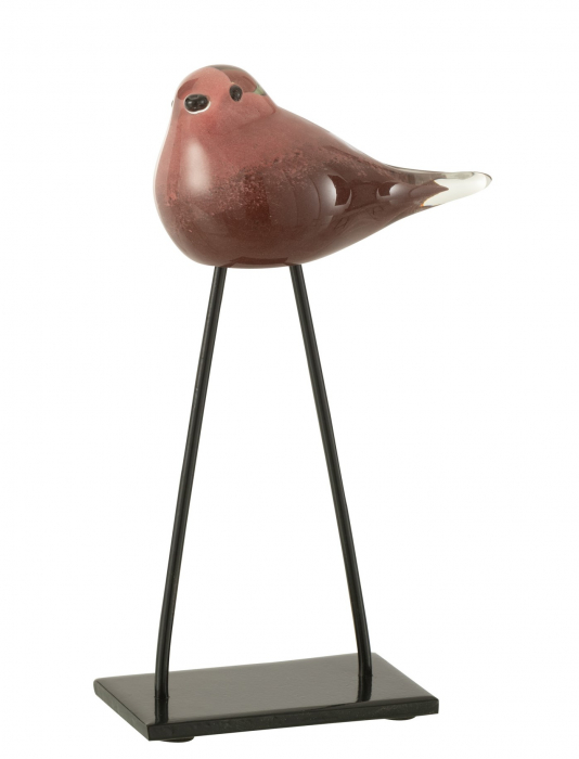 Figurina Bird On Foot, Sticla, Roz, 16x7x26 cm