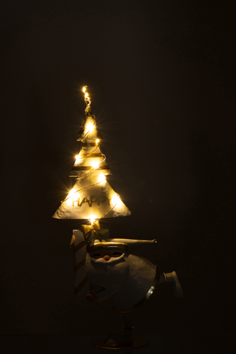 Figurina, Brad de Craciun cu LED-uri, metal, auriu/alb, S [3]