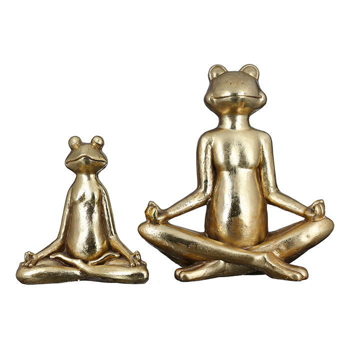 Figurina broasca Yoga, compozit, auriu, 31x34x16 cm