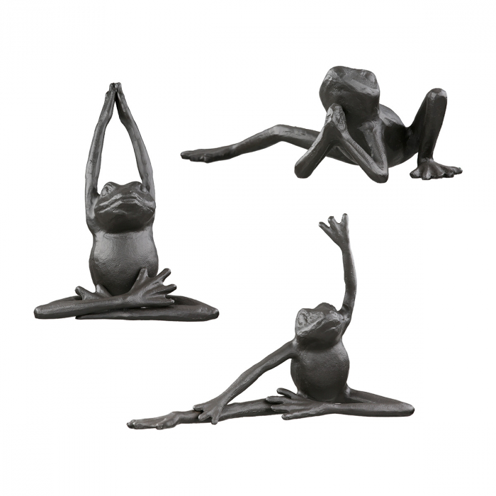 Figurină, Broască,  yoga, Fier, maro închis, PU 3, 3 buc. asortate, L. 7 cm, L. 17 cm, H. 12 cm [1]
