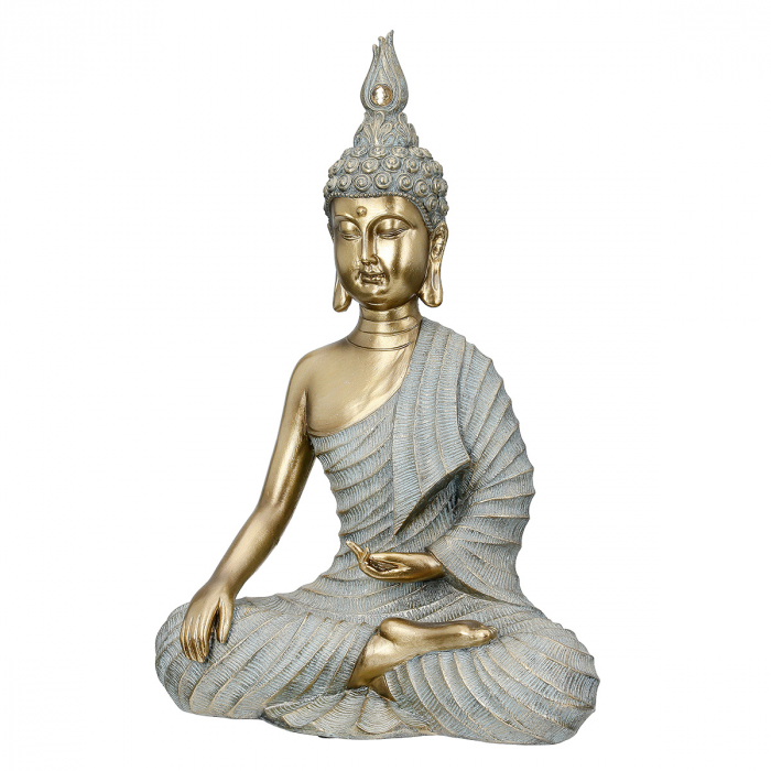 Figurină, Buddha, Iluminarea, Polirășină, auriu, gri, PU 2, L. 11,5 cm, L. 23 cm, H. 33 cm [1]