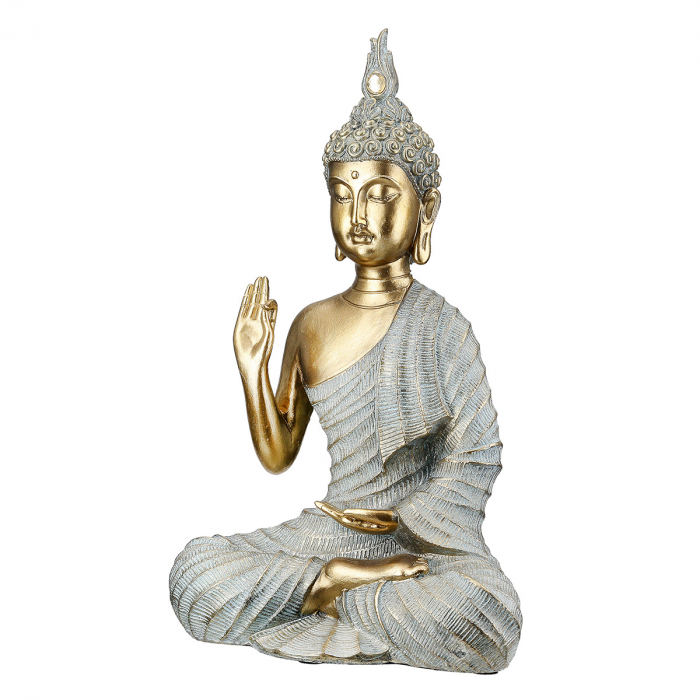 Figurină, Buddha, Iluminarea, Polirășină, auriu, gri, PU 4, L. 8 cm, L. 16 cm, H. 24,5 cm [1]