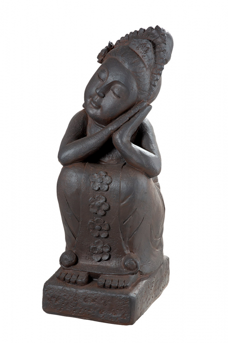 Figurina Buddha on base Calma, Fibra de sticla, Maro, 27.5x34.5x70 cm