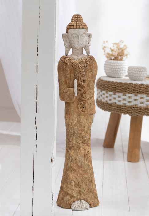 Figurina Buddha Standing Ibiza, Rasina, Alb Maro, 21.5x16x96 cm Jolipa