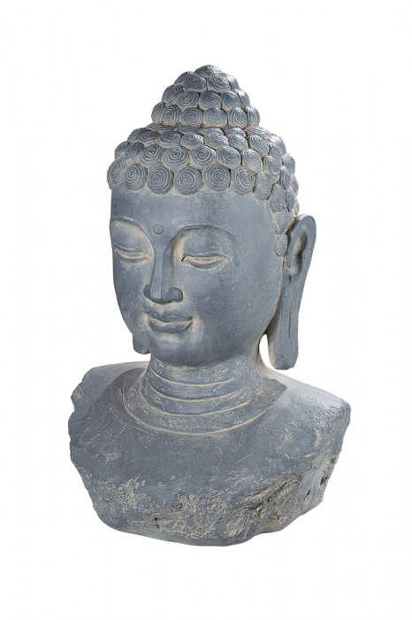 Poza Figurina Buddha Testa, Fibra de sticla, Gri, 29x39x59 cm