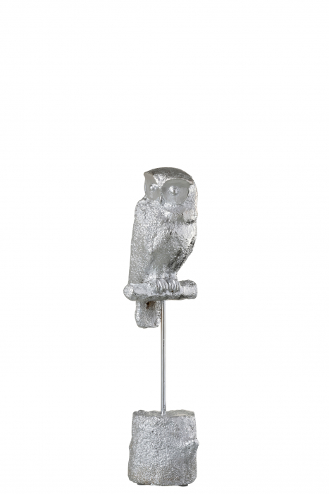 Figurina bufnita Owl, Compozit, Argintiu, 10x10x37 cm