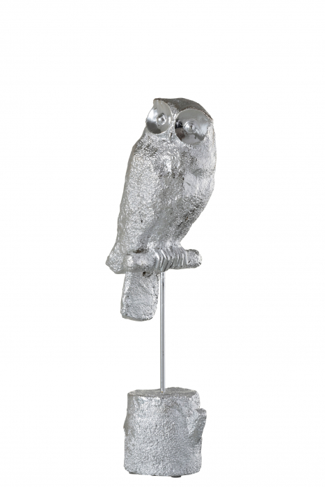 Figurina bufnita Owl, Compozit, Argintiu, 12x13x44 cm