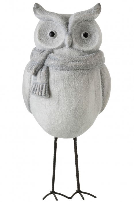 Figurina bufnita Owl, Compozit, Gri, 27x18x62 cm