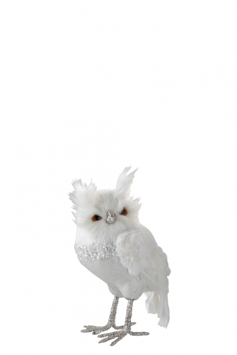 Figurina bufnita Owl, Pene, Alb , 14.5x12x22.5 cm Jolipa