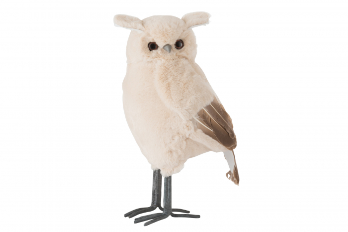 Figurina bufnita Owl, Pene, Bej, 28x22x53 cm