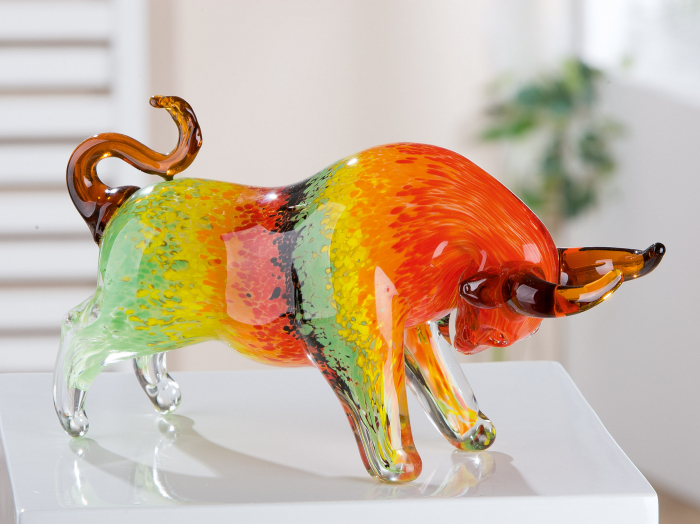 Figurina Bull, sticla, multicolor, 30x15x10 cm