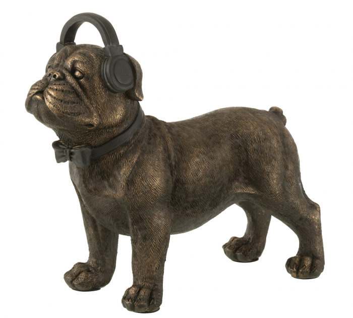 Figurina Bulldog Headphone, Rasina, Bronz, 28x11x25 cm