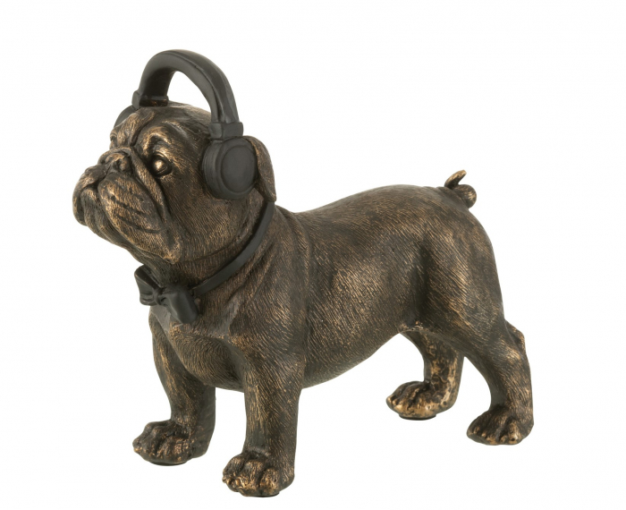 Figurina Bulldog Headphone, Rasina, Bronz, 20x20x17 cm