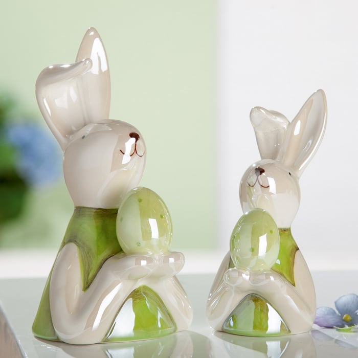 Figurina bust iepure Bunny, ceramica, alb verde, 6x13x7 cm
