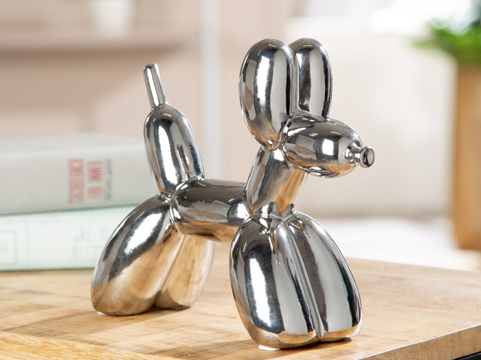 Figurină, Câine, Câine cu balon, Ceramica, argintie, PU 3, L. 8 cm, L. 20 cm, H. 17 cm [3]