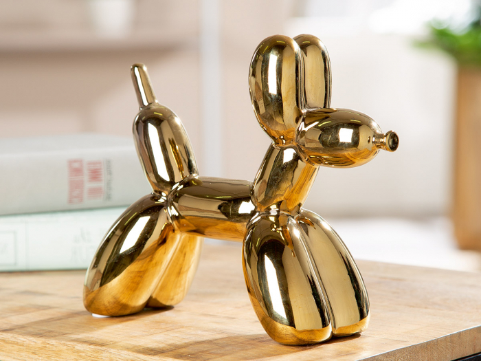 Figurină, Câine, Câine cu balon, Ceramica, aurie, PU 3, L. 8 cm, L. 20 cm, H. 17 cm [3]