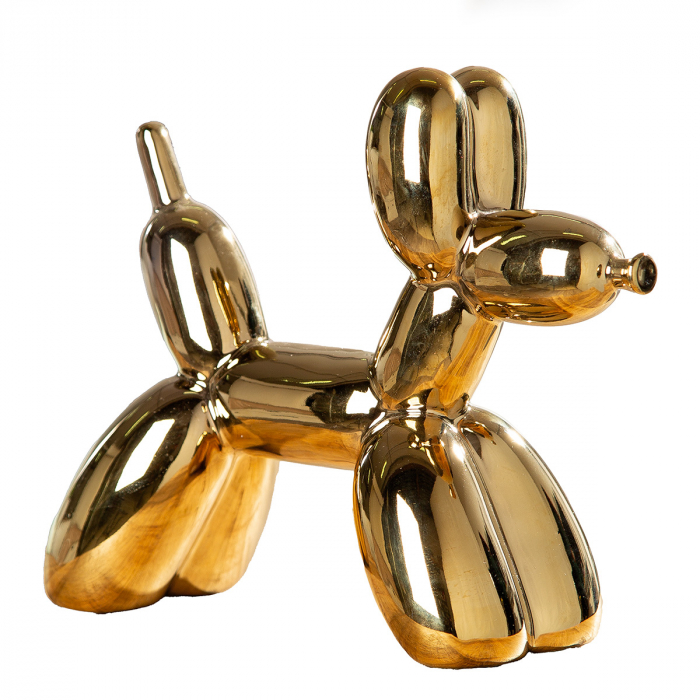 Figurină, Câine, Câine cu balon, Ceramica, aurie, PU 3, L. 8 cm, L. 20 cm, H. 17 cm [1]