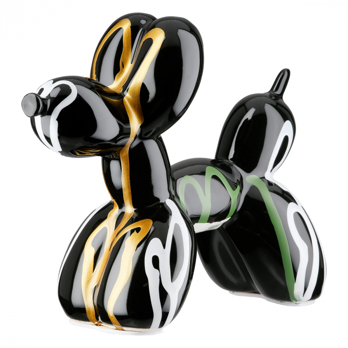Figurină, Câine, Scuro, Balon câine, Ceramica, negru, multicolor, PU 2, L. 7,5 cm, L. 18,5 cm, H. 15 cm [1]