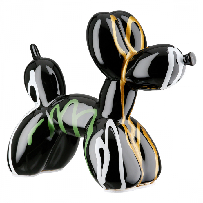 Figurină, Câine, Scuro, Balon câine, Ceramica, negru, multicolor, PU 2, L. 7,5 cm, L. 18,5 cm, H. 15 cm [2]