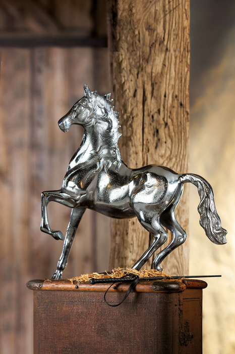 Figurina cal, aluminiu, argintiu, 60x60 cm