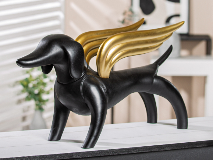 Figurina catel Flying Dog, compozit, negru, 16x28x56 cm