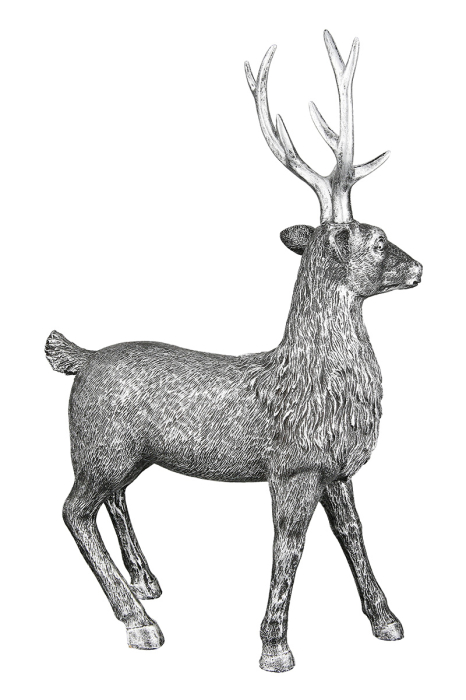 Figurina, Cerb, Rasina sintetica, culoare argintie, PU 6, L. 6 cm, L. 13 cm, H 21 cm [3]