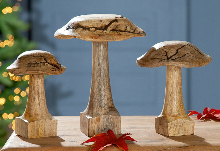 Figurina ciuperca Rustik, lemn, maro, 14x18x8 cm
