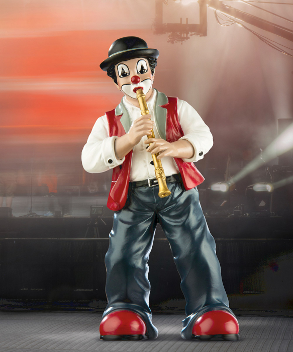 Figurina clovn muzician, rasina, multicolor, 8x15x7 cm